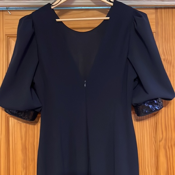 Calvin Klein Navy Sequined Puff-Sleeve Gown - Picture 12 of 14